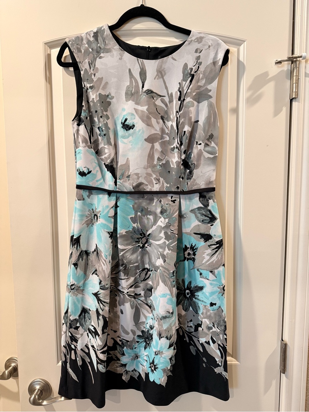 connected apparel Aqua & Gray Floral Fit-and-Flare Dress